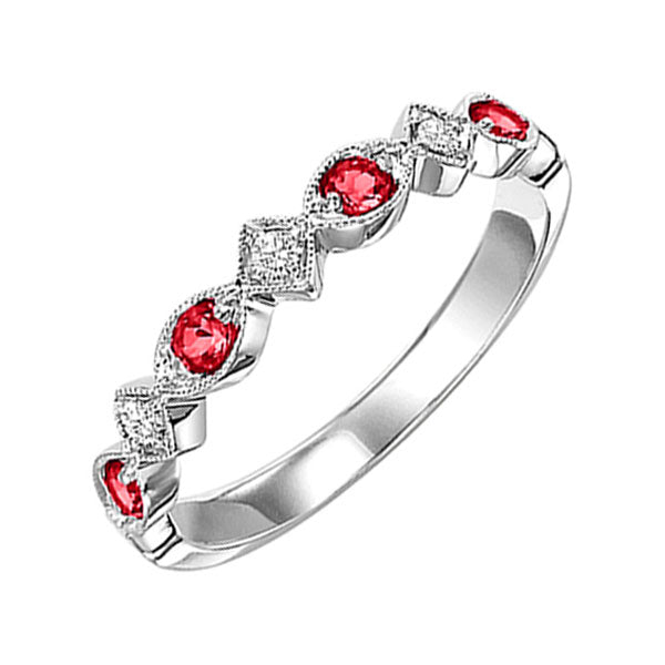 10Kt White Gold Diamond 1/20Ctw & Ruby 1/6Ctw Ring