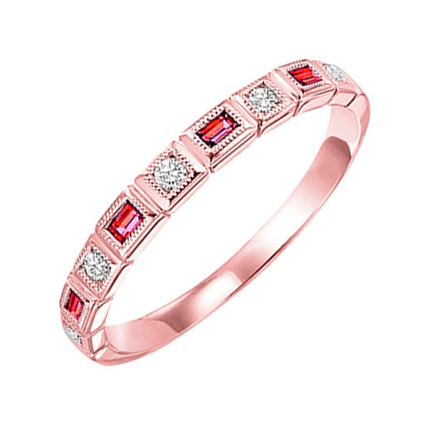 14Kt Rose Gold Diamond 1/10Ctw & Ruby 1/8Ctw Ring