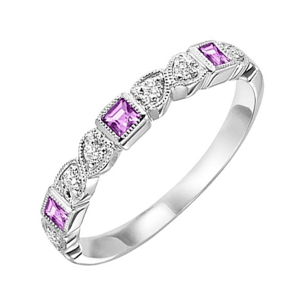 14Kt White Gold Diamond 1/10Ctw & Pink Sapphire 1/5Ctw Ring