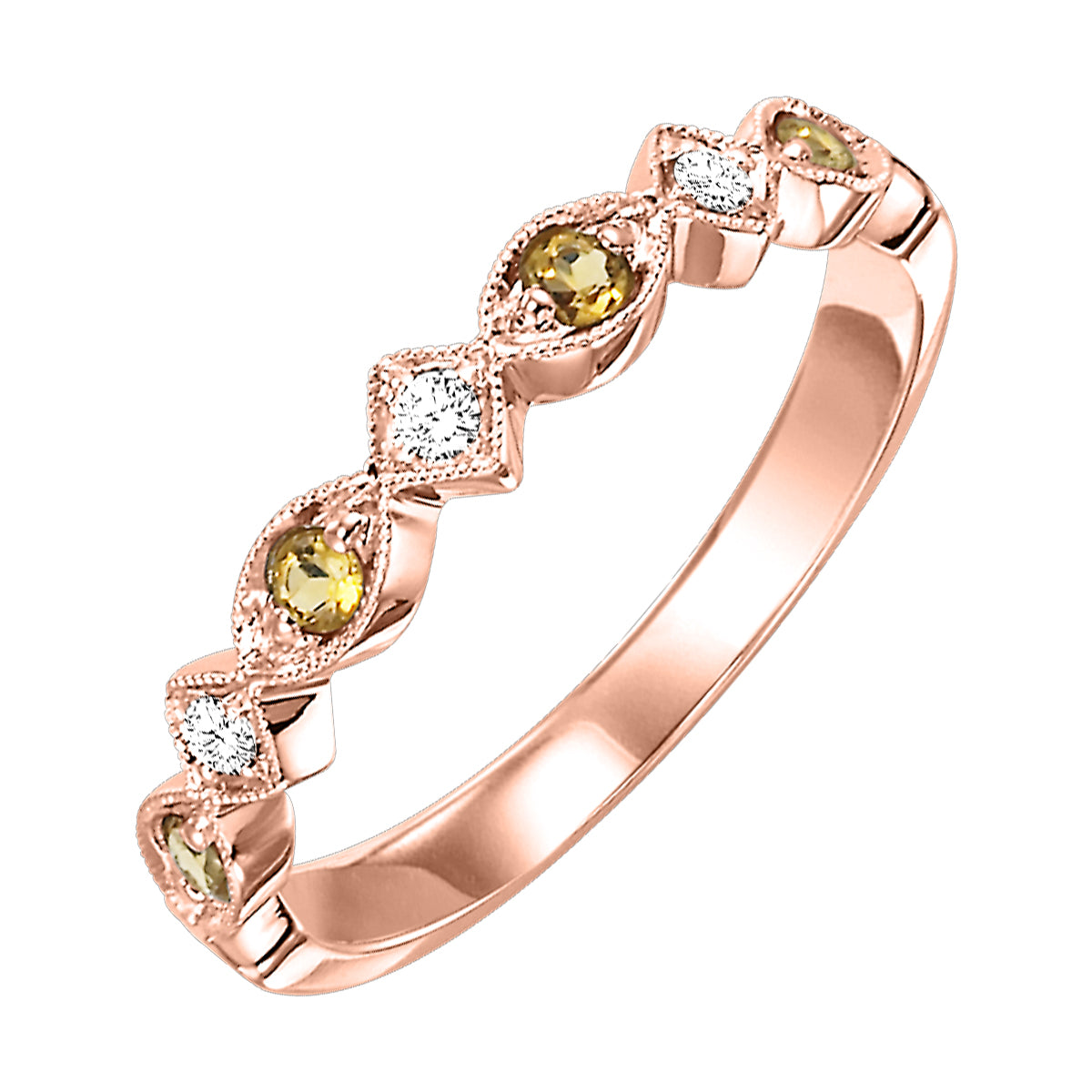 10Kt Rose Gold Diamond 1/20Ctw & Citrine 1/6Ctw Ring