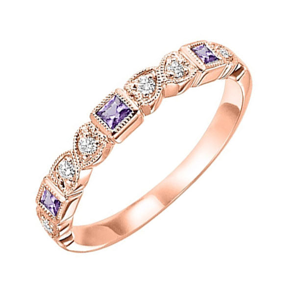 14Kt Rose Gold Diamond 1/12Ctw & Amethyst 1/7Ctw Ring