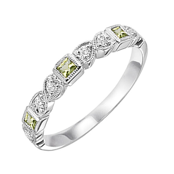 14Kt White Gold Diamond 1/12Ctw & Peridot 1/7Ctw Ring