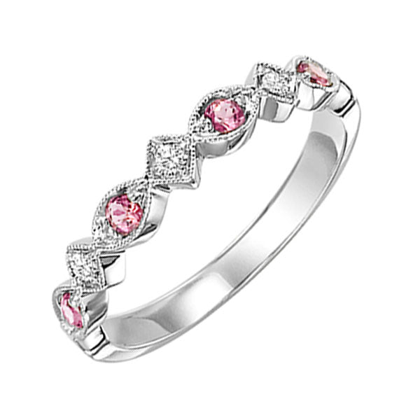 14Kt White Gold Diamond 1/20Ctw & Pink Tourmaline 1/6Ctw Ring