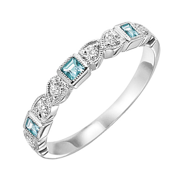 14Kt White Gold Diamond 1/12Ctw & Aquamarine 1/7Ctw Ring