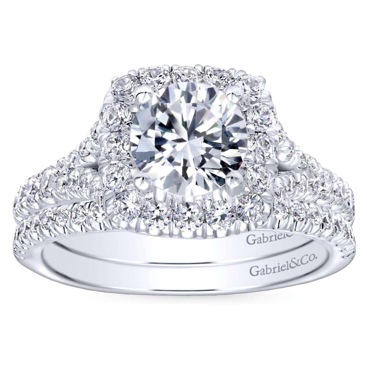 Gabriel & Co. 14k White Gold Contemporary Halo Engagement Ring