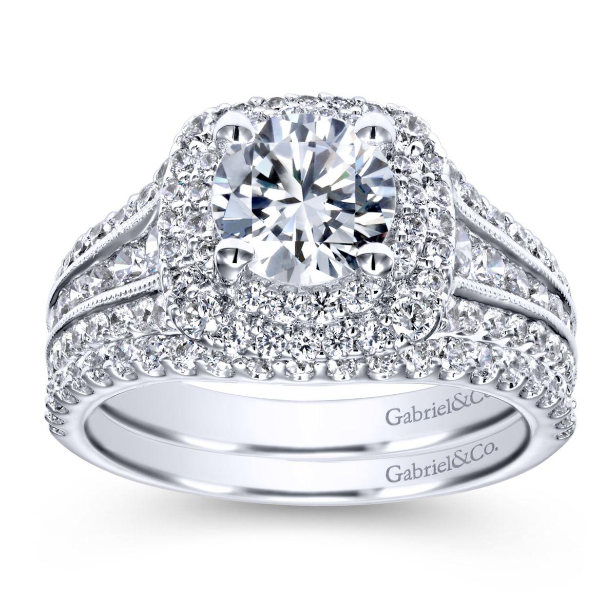 Gabriel & Co. 14k White Gold Contemporary Double Halo Engagement Ring