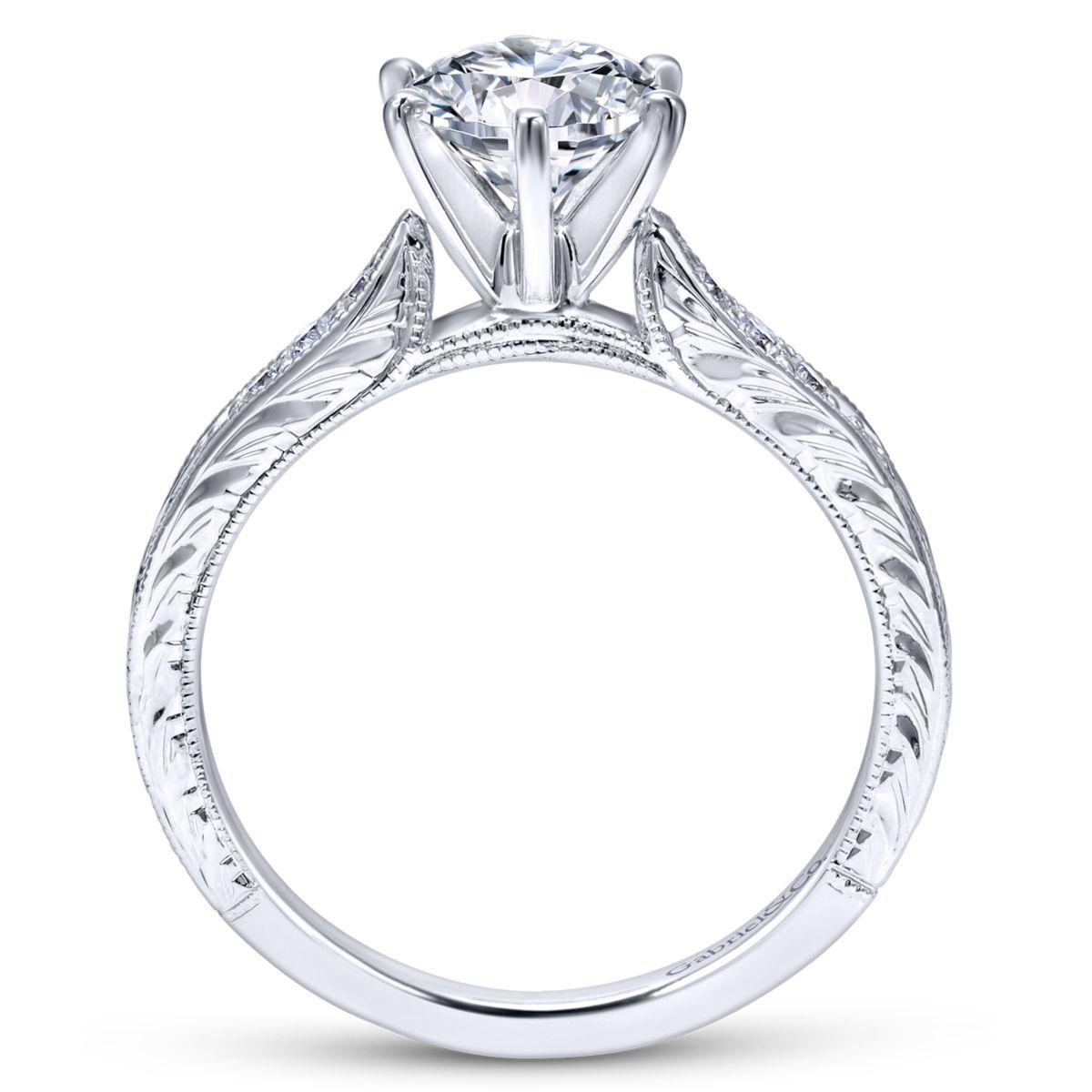 Gabriel & Co. 14k White Gold Victorian Straight Engagement Ring