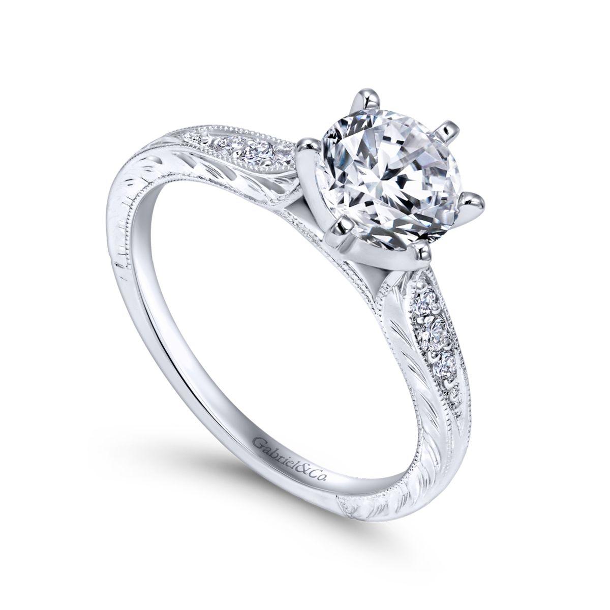 Gabriel & Co. 14k White Gold Victorian Straight Engagement Ring