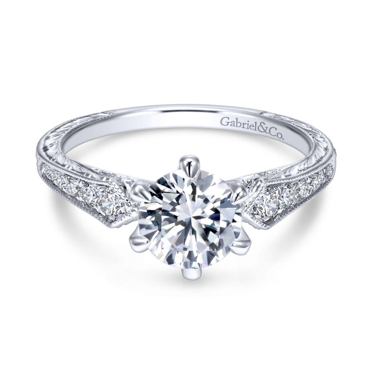 Gabriel & Co. 14k White Gold Victorian Straight Engagement Ring