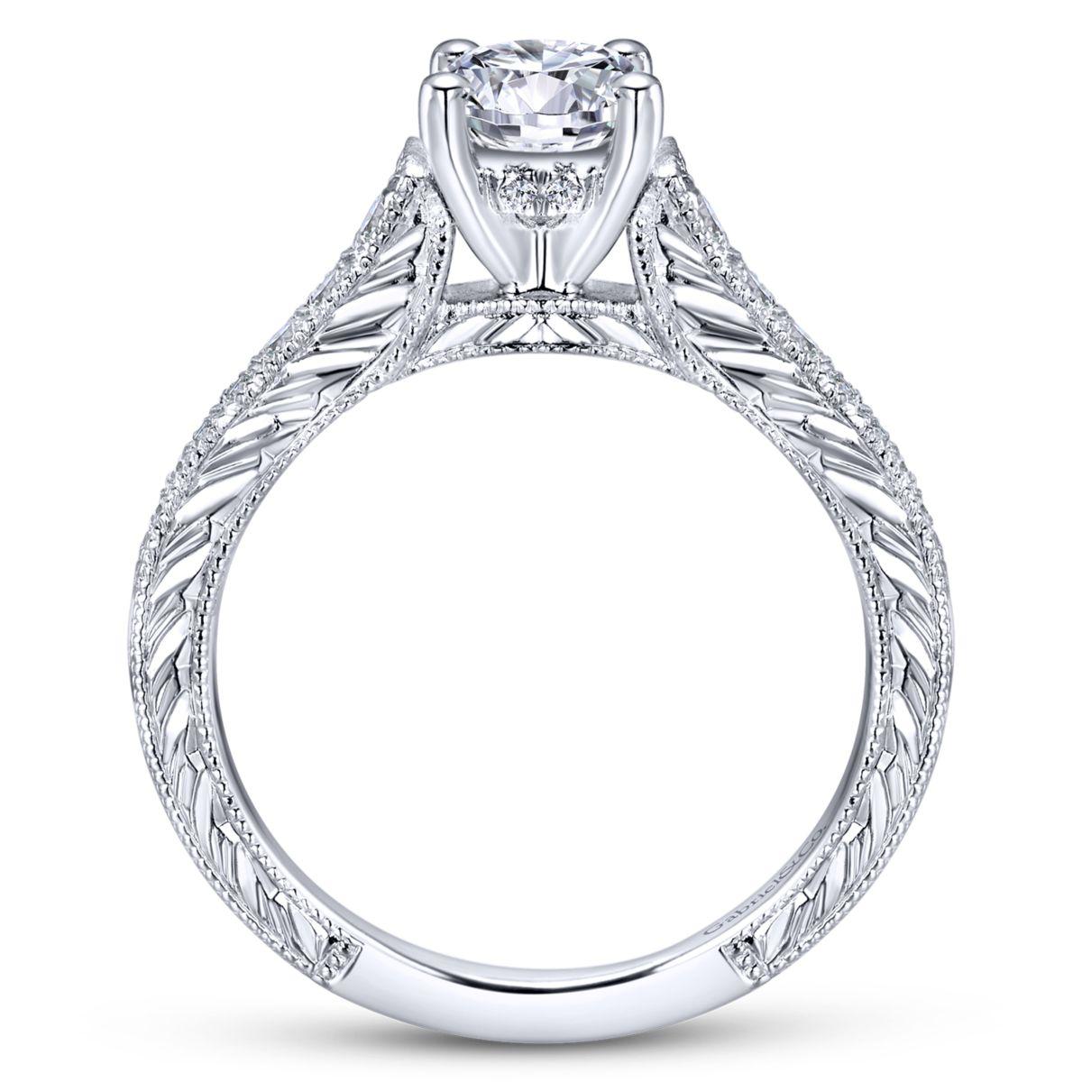 Gabriel & Co. 14k White Gold Victorian Straight Engagement Ring