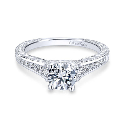 Gabriel & Co. 14k White Gold Victorian Straight Engagement Ring