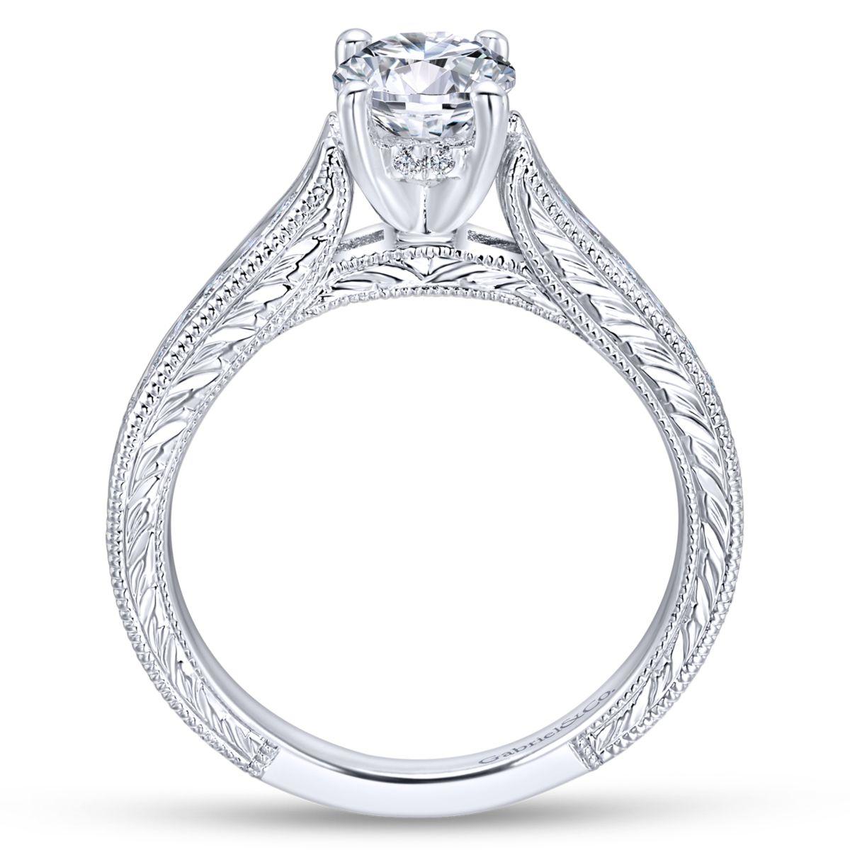 Gabriel & Co. 14k White Gold Victorian Straight Engagement Ring