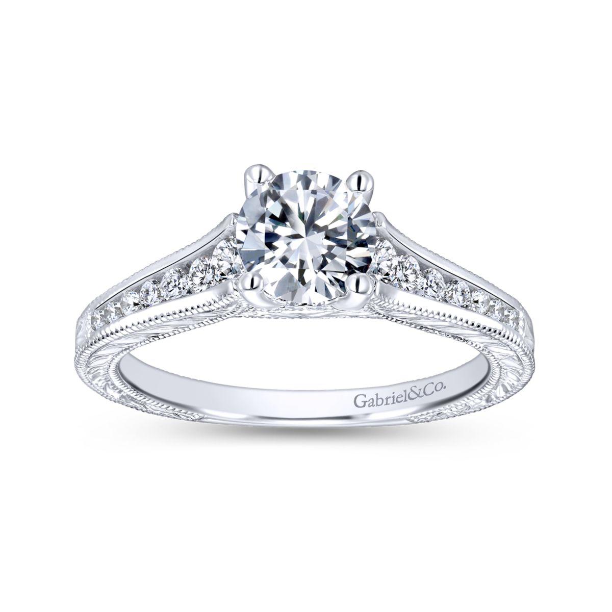 Gabriel & Co. 14k White Gold Victorian Straight Engagement Ring