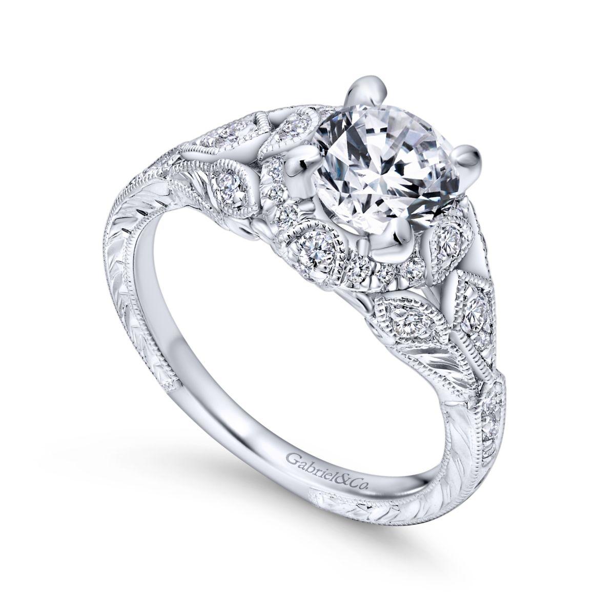 Gabriel & Co. 14k White Gold Victorian Halo Engagement Ring