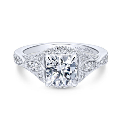 Gabriel & Co. 14k White Gold Victorian Halo Engagement Ring