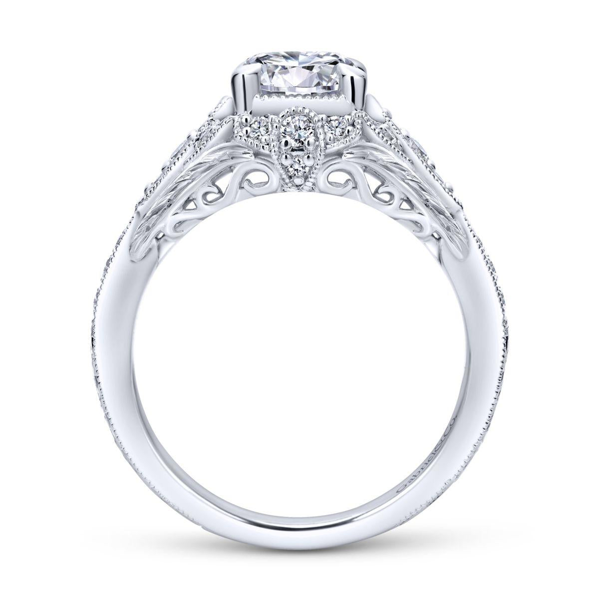 Gabriel & Co. 14k White Gold Victorian Halo Engagement Ring