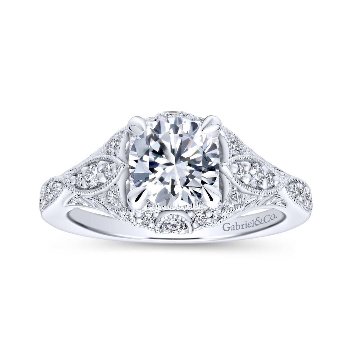 Gabriel & Co. 14k White Gold Victorian Halo Engagement Ring