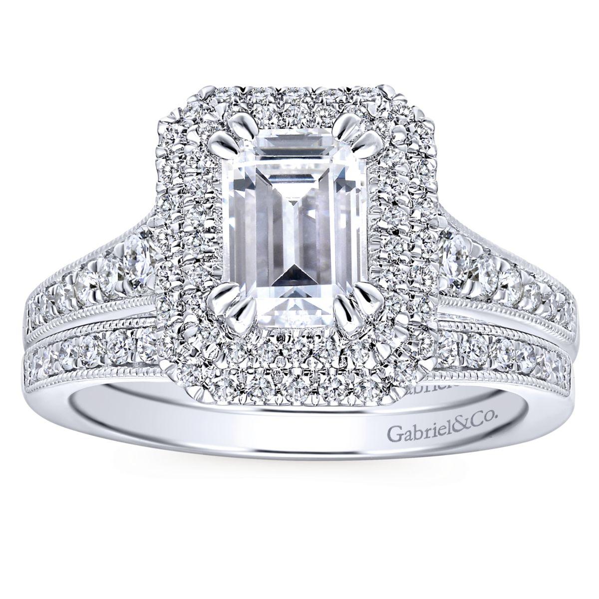 Gabriel & Co. 14k White Gold Entwined Double Halo Engagement Ring