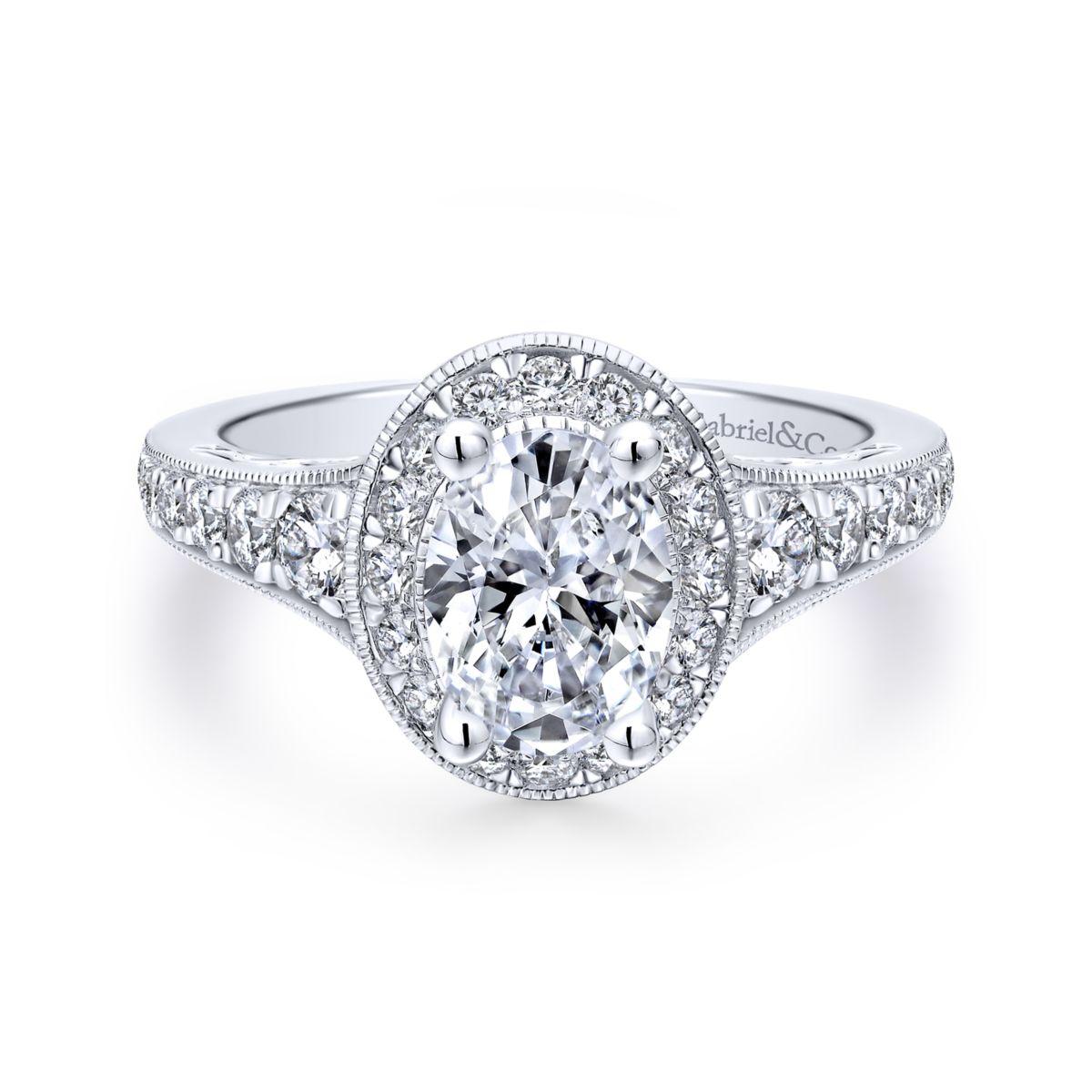 Gabriel & Co. 14k White Gold Victorian Halo Engagement Ring