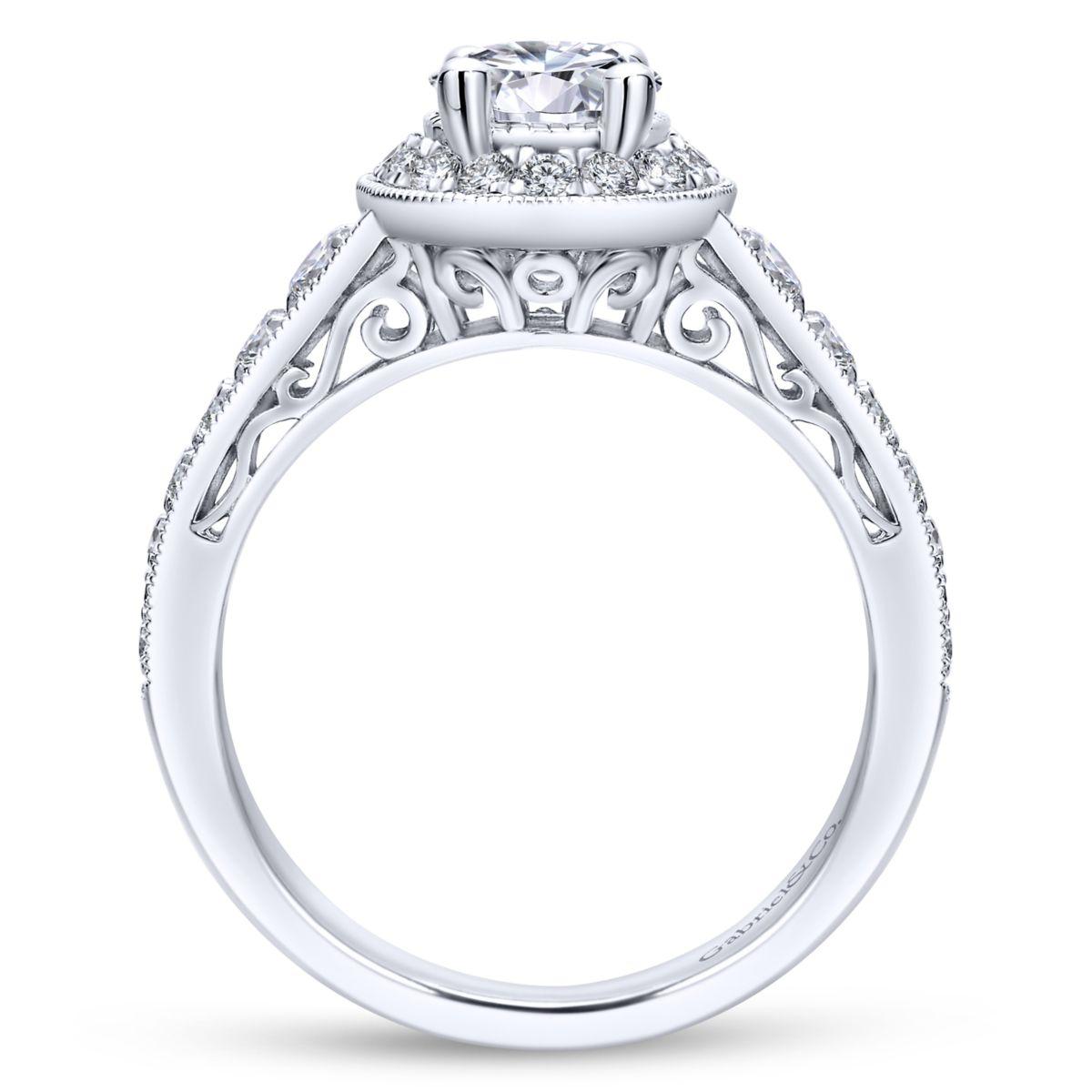 Gabriel & Co. 14k White Gold Victorian Halo Engagement Ring