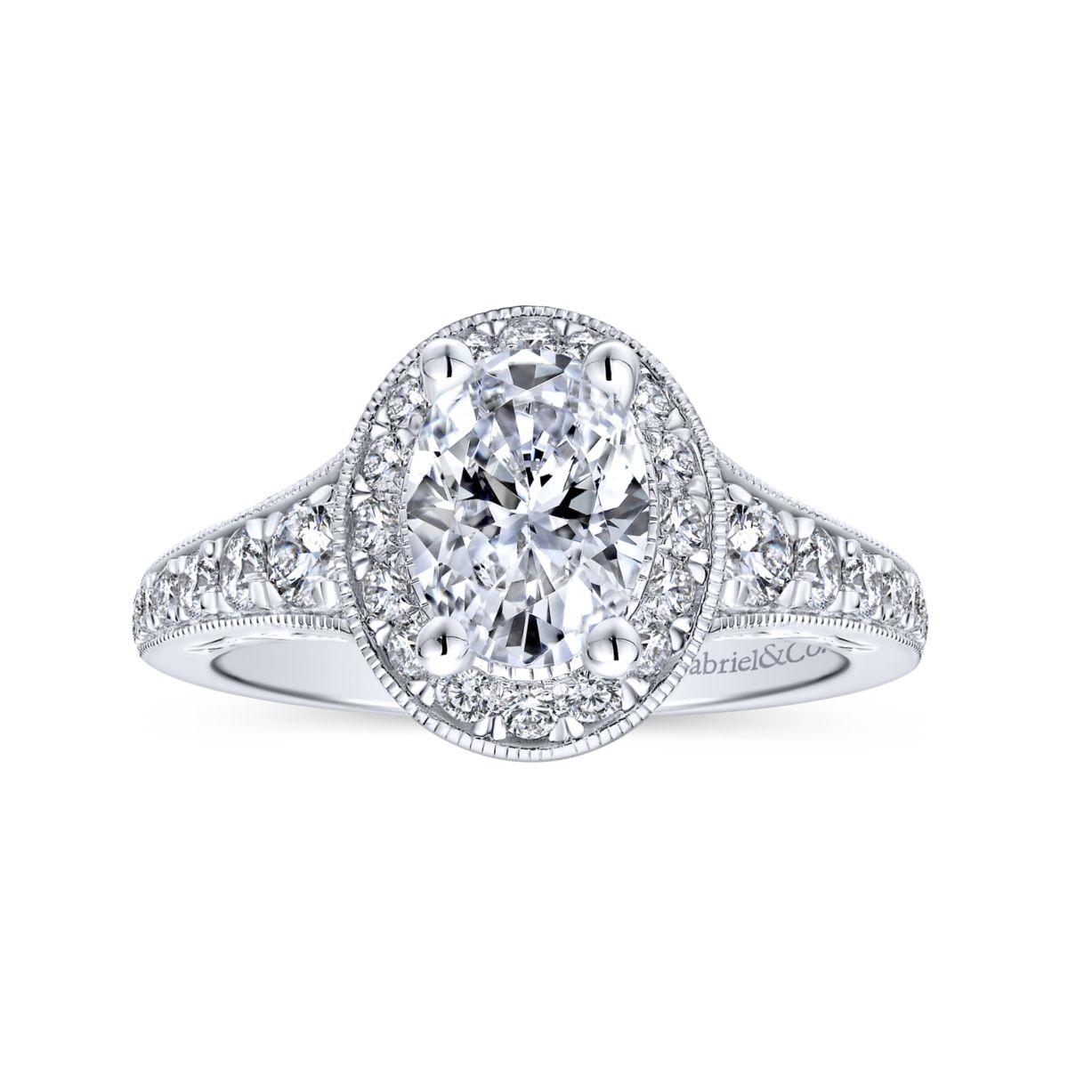 Gabriel & Co. 14k White Gold Victorian Halo Engagement Ring