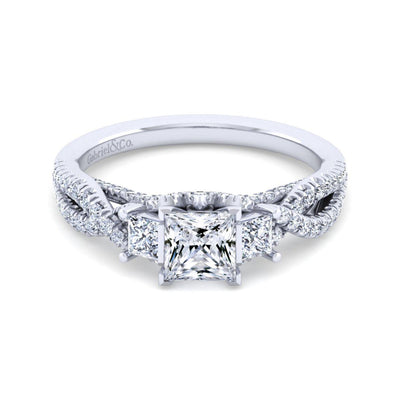 Gabriel & Co. 14k White Gold Contemporary Three Stones Engagement Ring