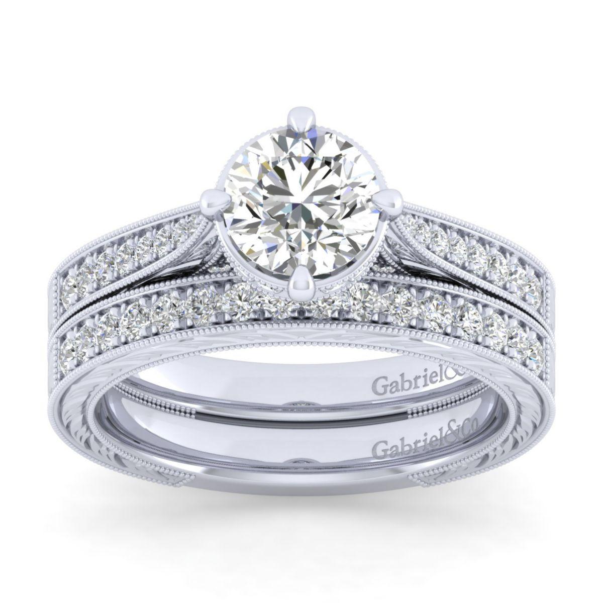 Gabriel & Co. 14k White Gold Crown Straight Engagement Ring