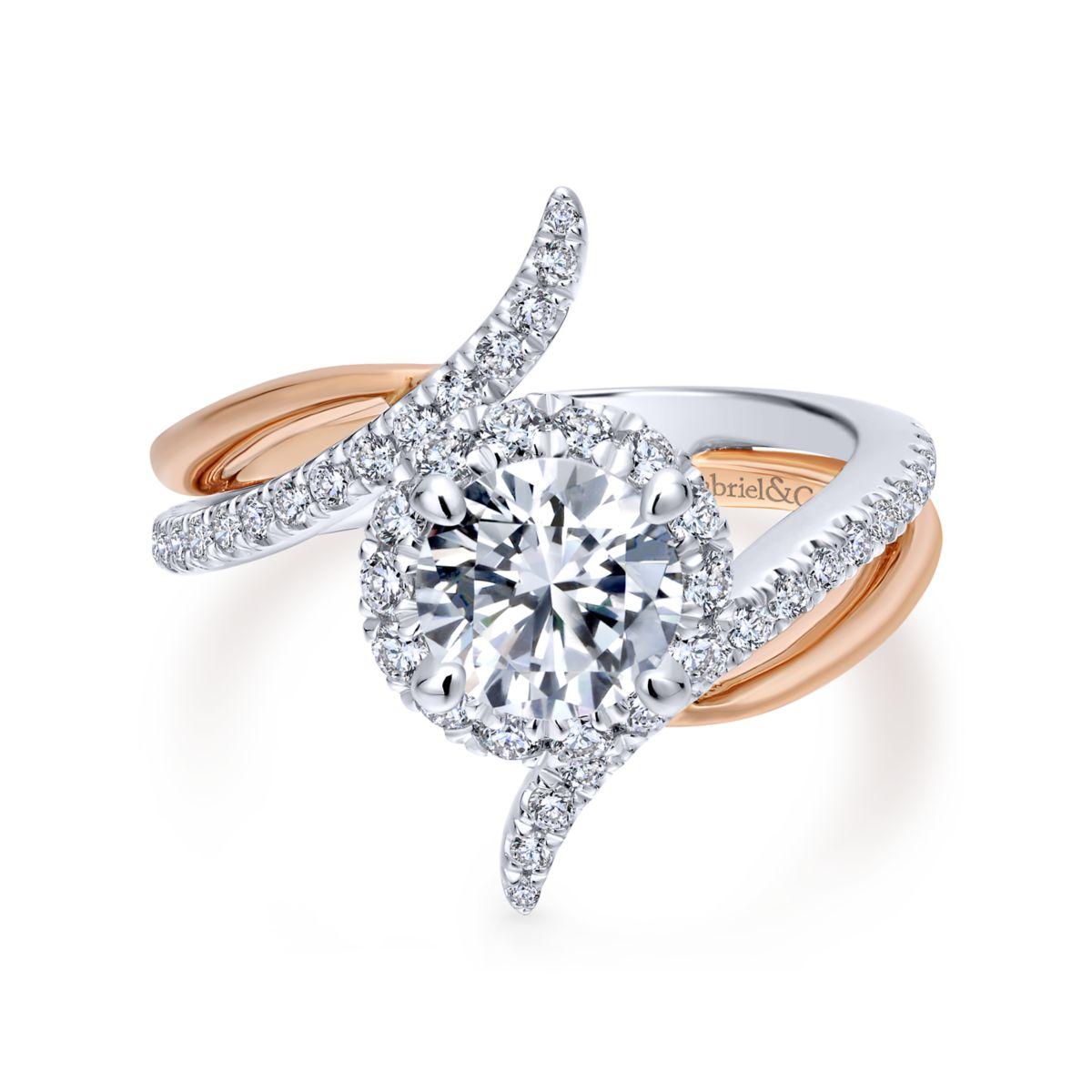 Gabriel & Co. 14k Two Tone Gold Nova Halo Engagement Ring