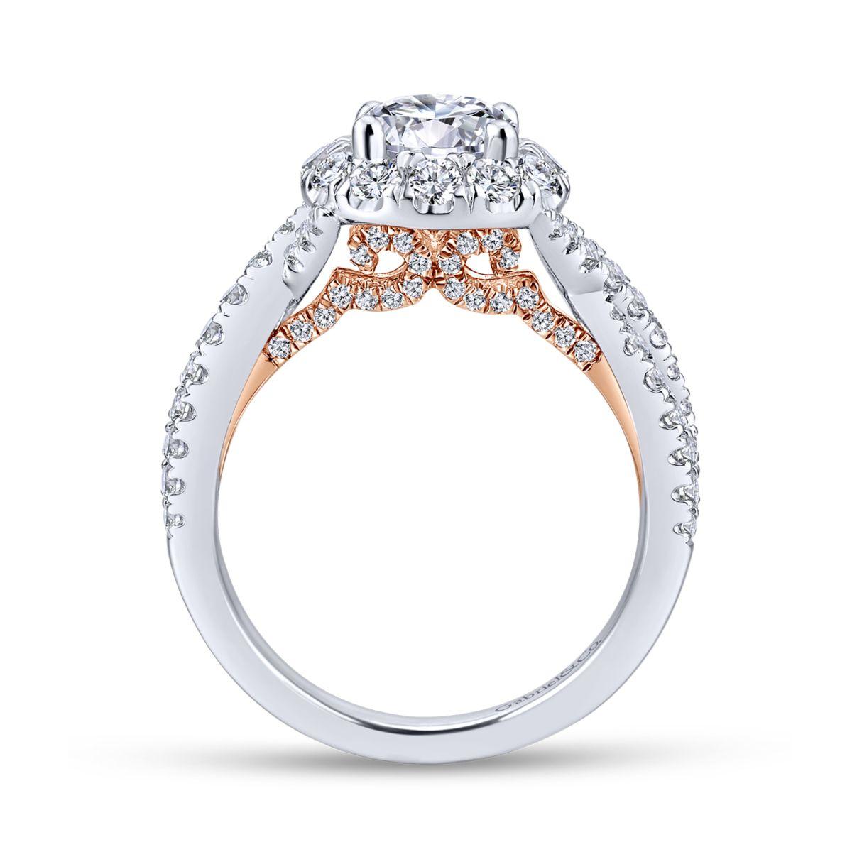 Gabriel & Co. 14k Two Tone Gold Blush Halo Engagement Ring