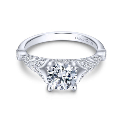 Gabriel & Co. 14k White Gold Victorian Split Shank Engagement Ring