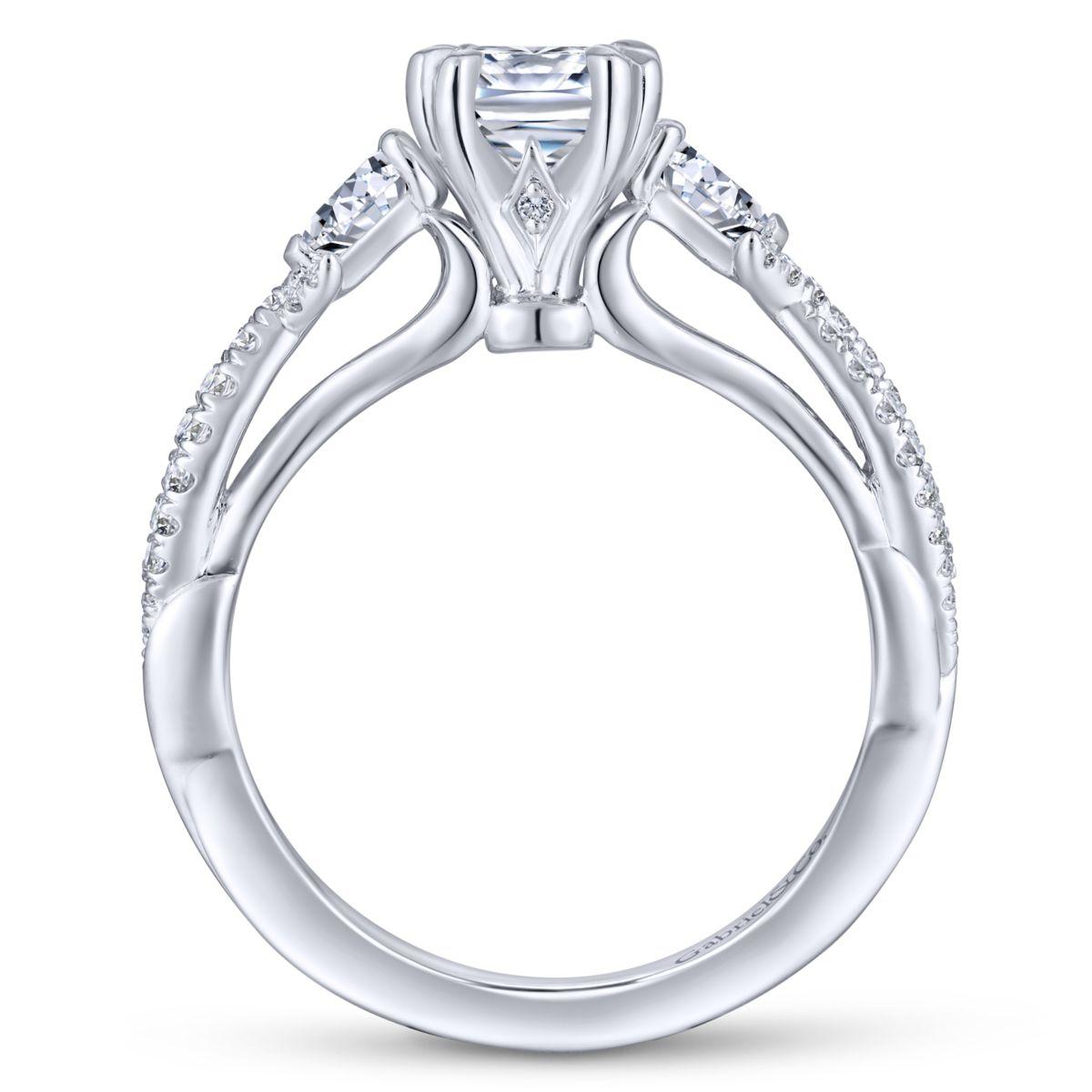 Gabriel & Co. 14k White Gold Contemporary Three Stones Engagement Ring