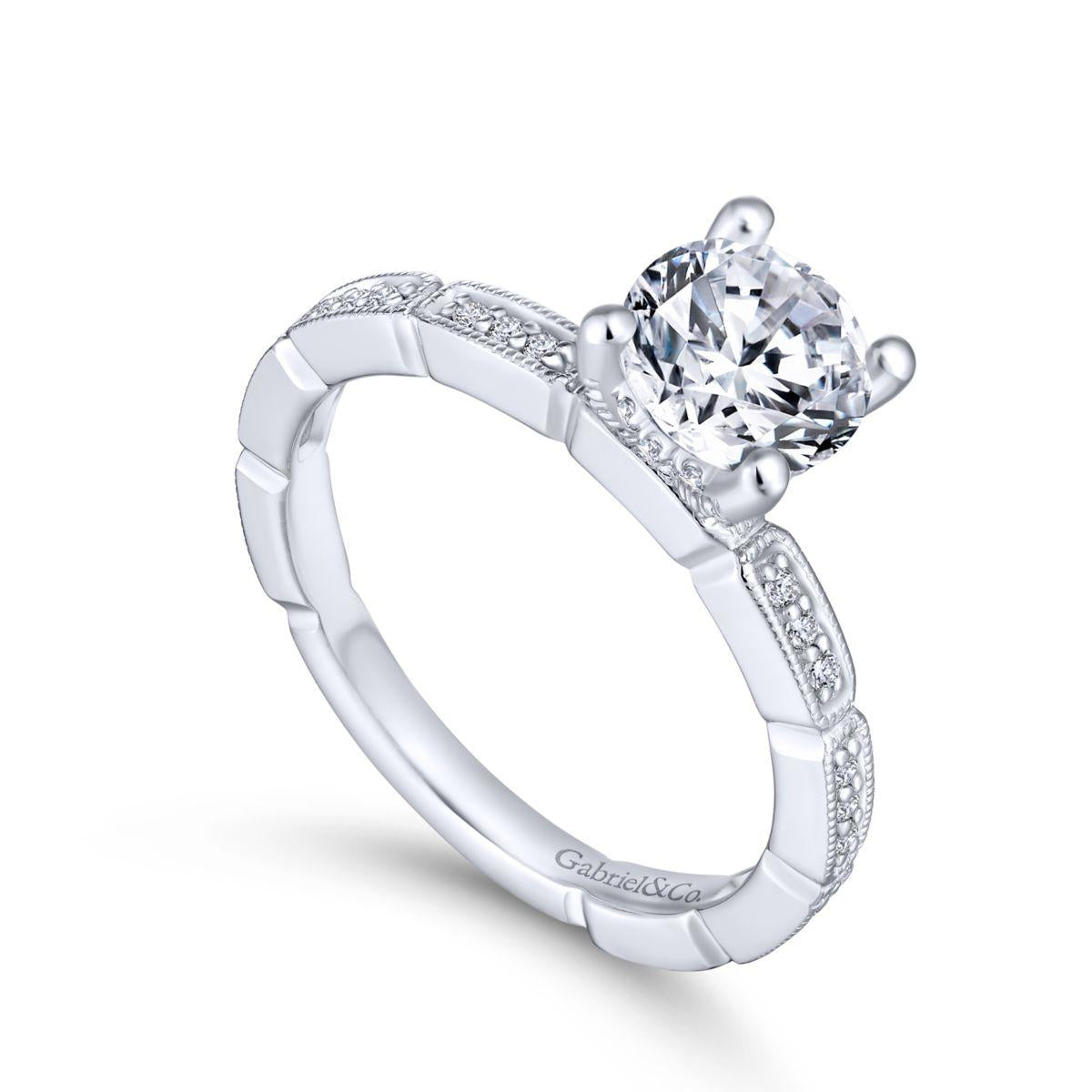 Gabriel & Co. 14k White Gold Victorian Straight Engagement Ring