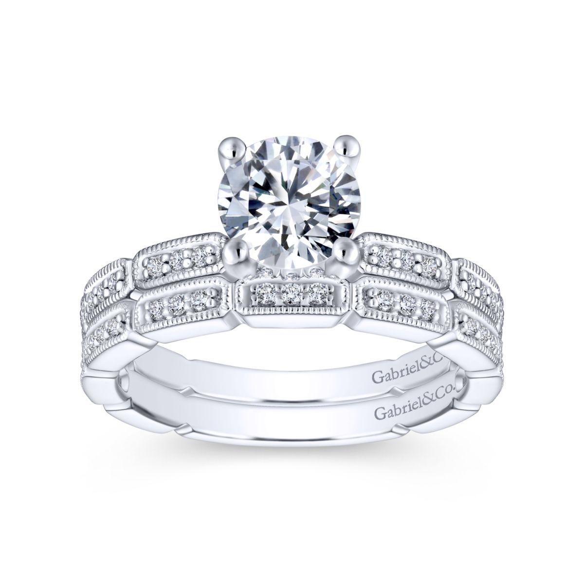 Gabriel & Co. 14k White Gold Victorian Straight Engagement Ring