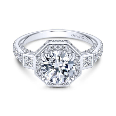 Gabriel & Co. 14k White Gold Art Deco Halo Engagement Ring