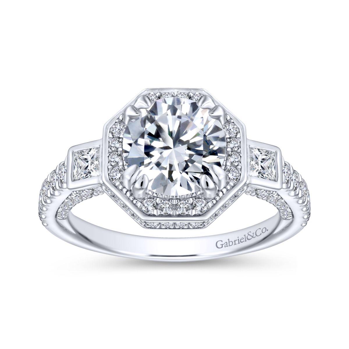 Gabriel & Co. 14k White Gold Art Deco Halo Engagement Ring