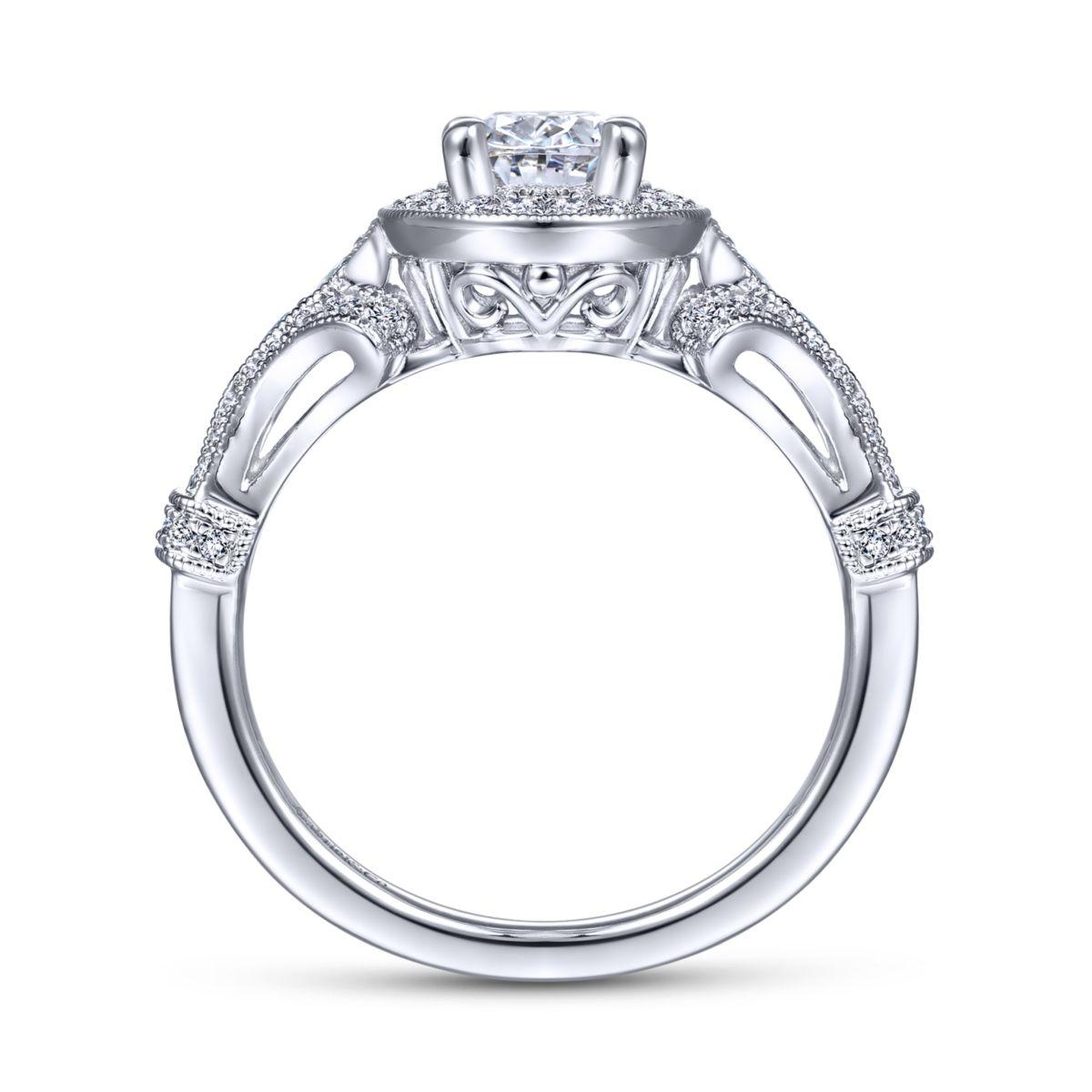 Gabriel & Co. 14k White Gold Victorian Halo Engagement Ring