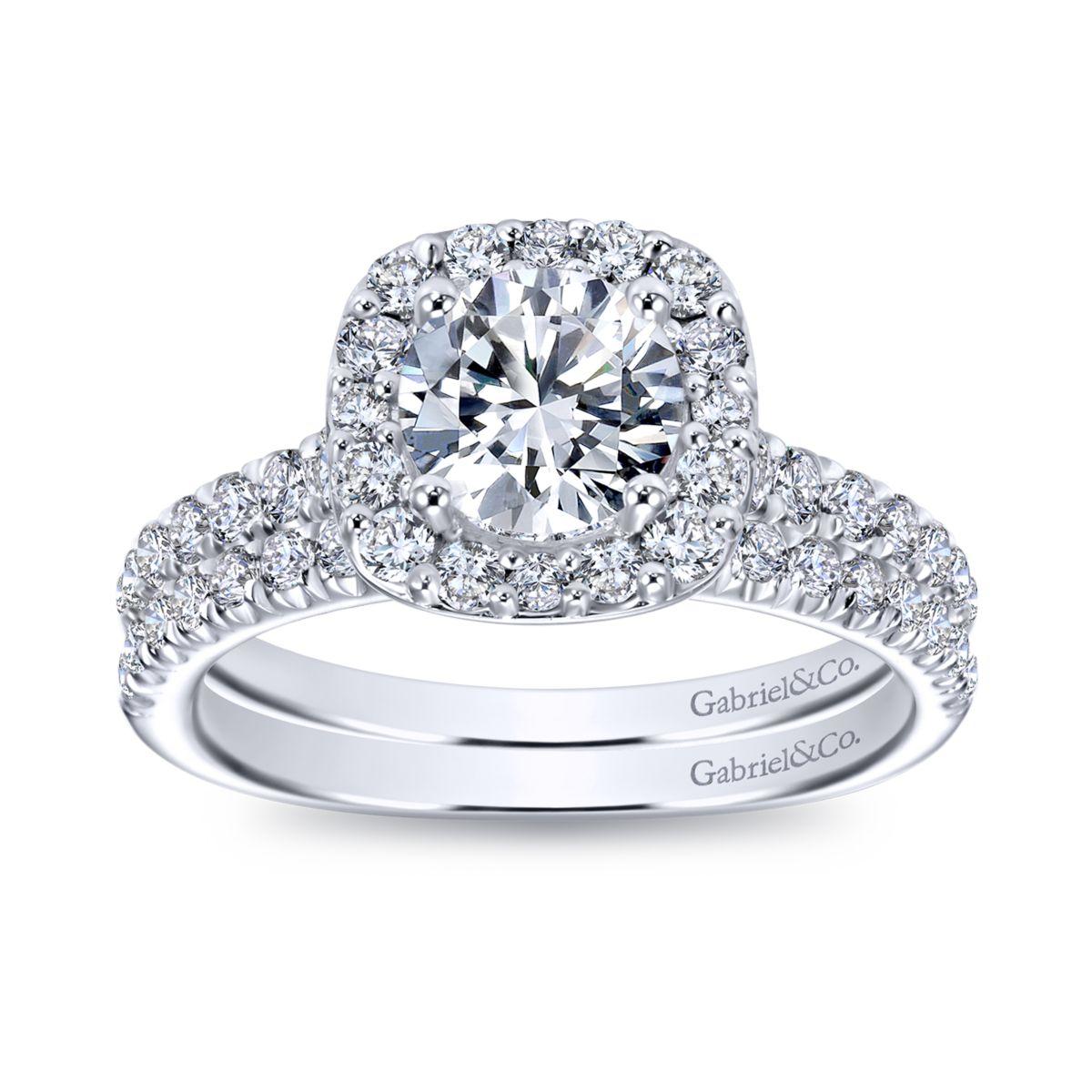 Gabriel & Co. 14k White Gold Contemporary Halo Engagement Ring