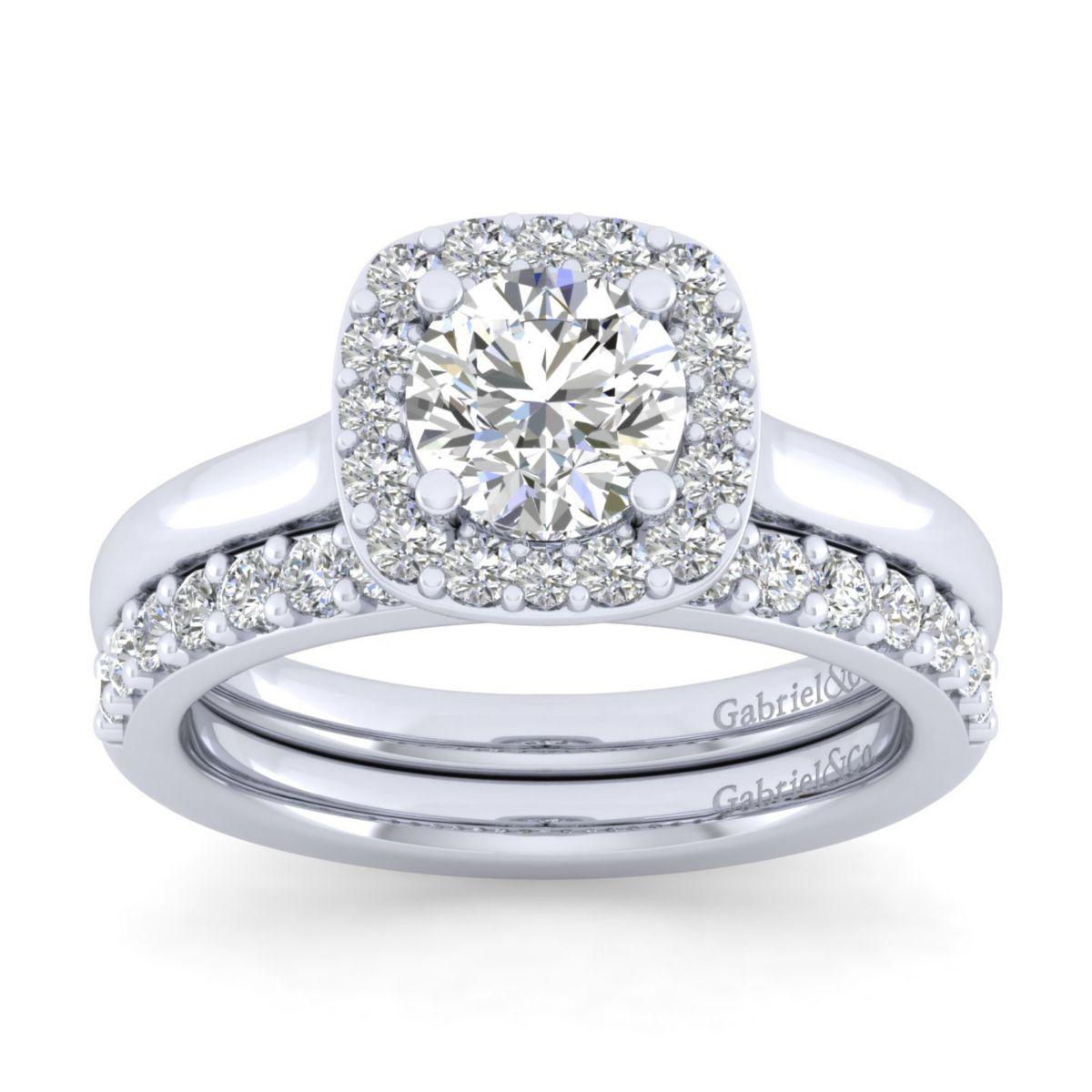 Gabriel & Co. 14k White Gold Contemporary Halo Engagement Ring