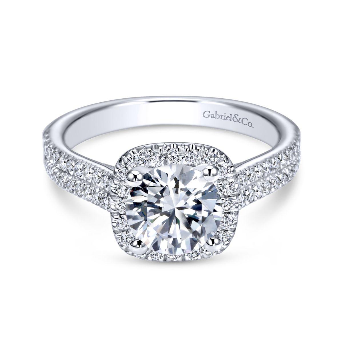 Gabriel & Co. 14k White Gold Contemporary Halo Engagement Ring