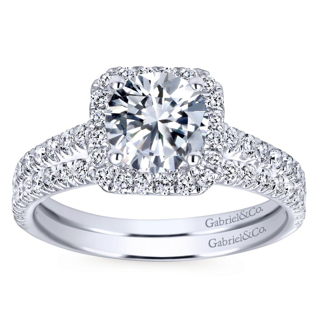 Gabriel & Co. 14k White Gold Contemporary Halo Engagement Ring