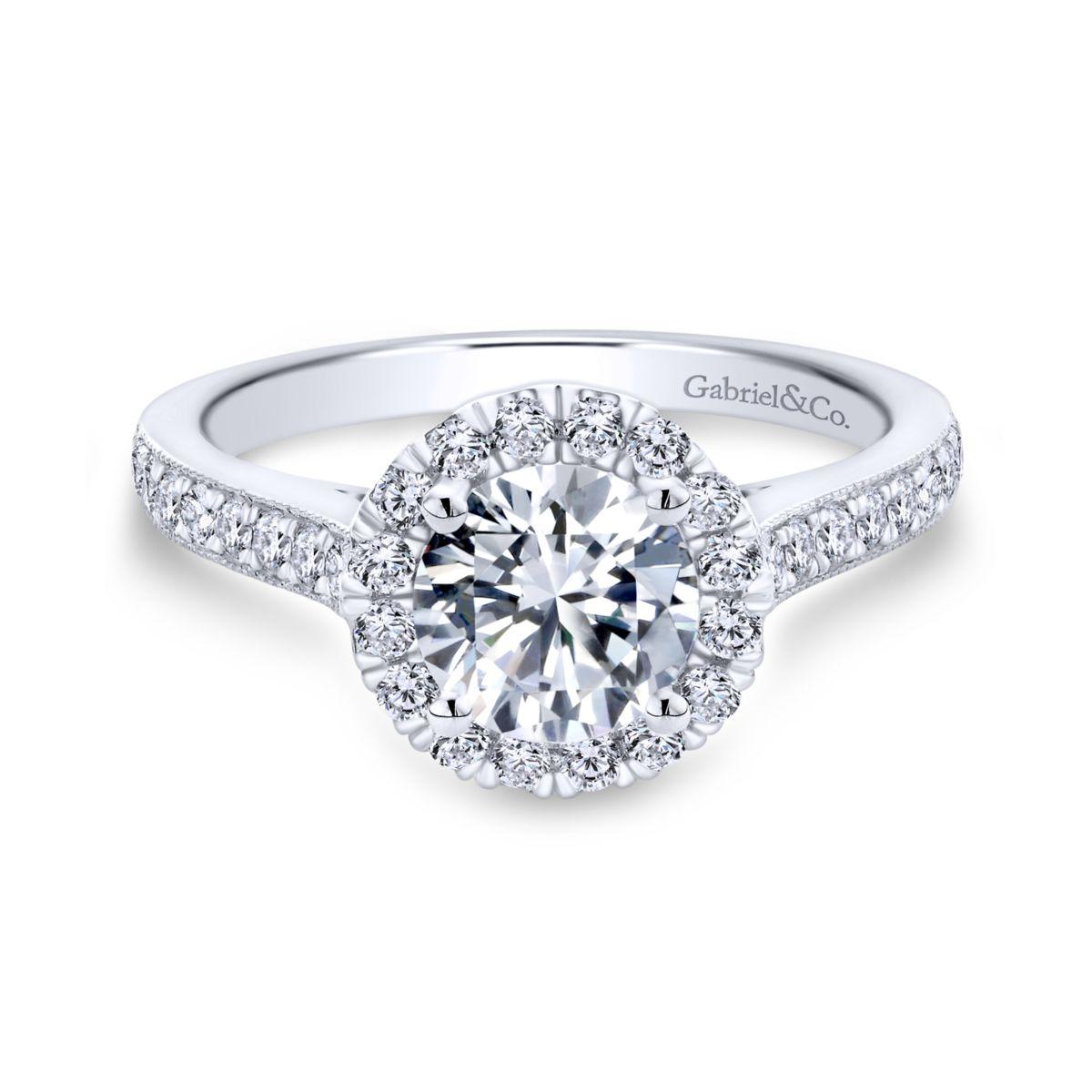 Gabriel & Co. 14k White Gold Victorian Halo Engagement Ring