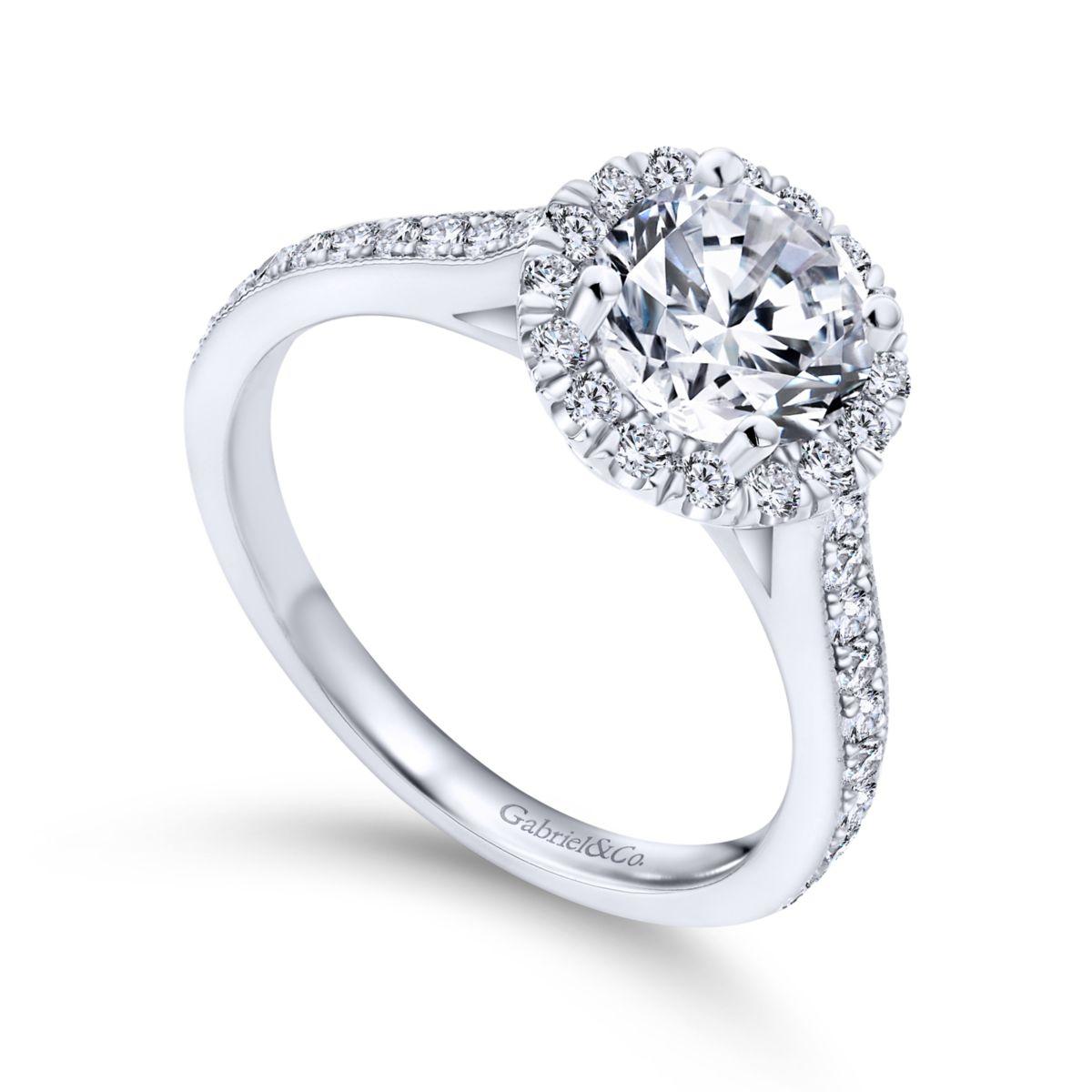 Gabriel & Co. 14k White Gold Victorian Halo Engagement Ring