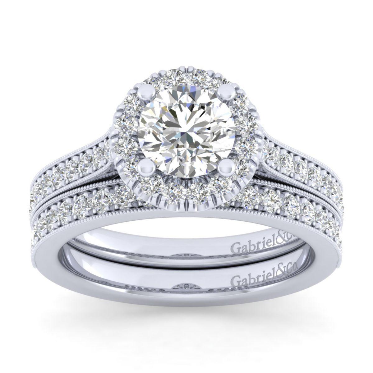 Gabriel & Co. 14k White Gold Victorian Halo Engagement Ring