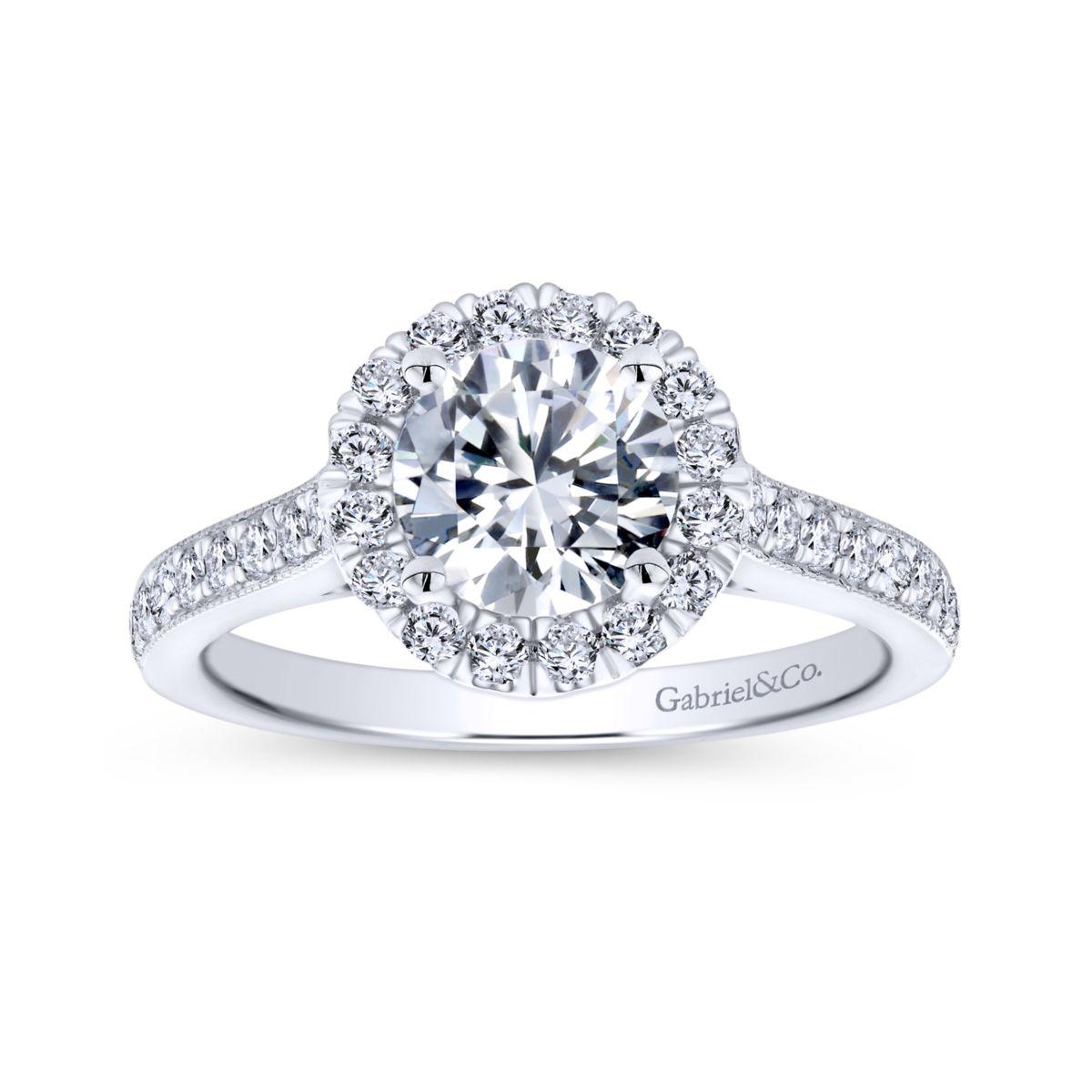 Gabriel & Co. 14k White Gold Victorian Halo Engagement Ring