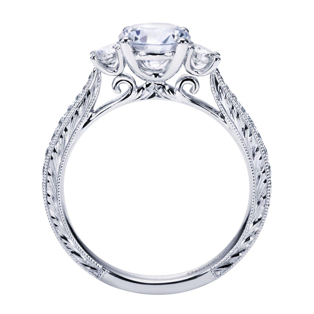 Gabriel & Co. 14k White Gold Contemporary Three Stones Engagement Ring