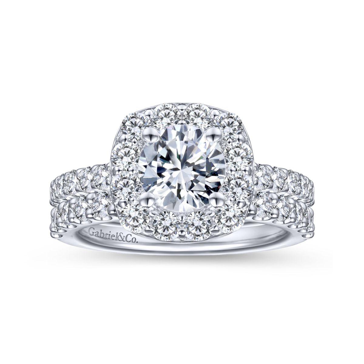 Gabriel & Co. 14k White Gold Contemporary Halo Engagement Ring