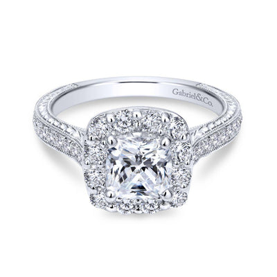 Gabriel & Co. 14k White Gold Victorian Halo Engagement Ring