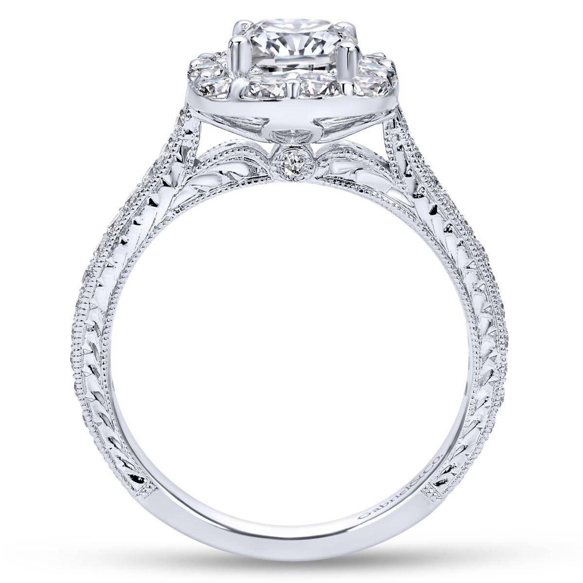 Gabriel & Co. 14k White Gold Victorian Halo Engagement Ring