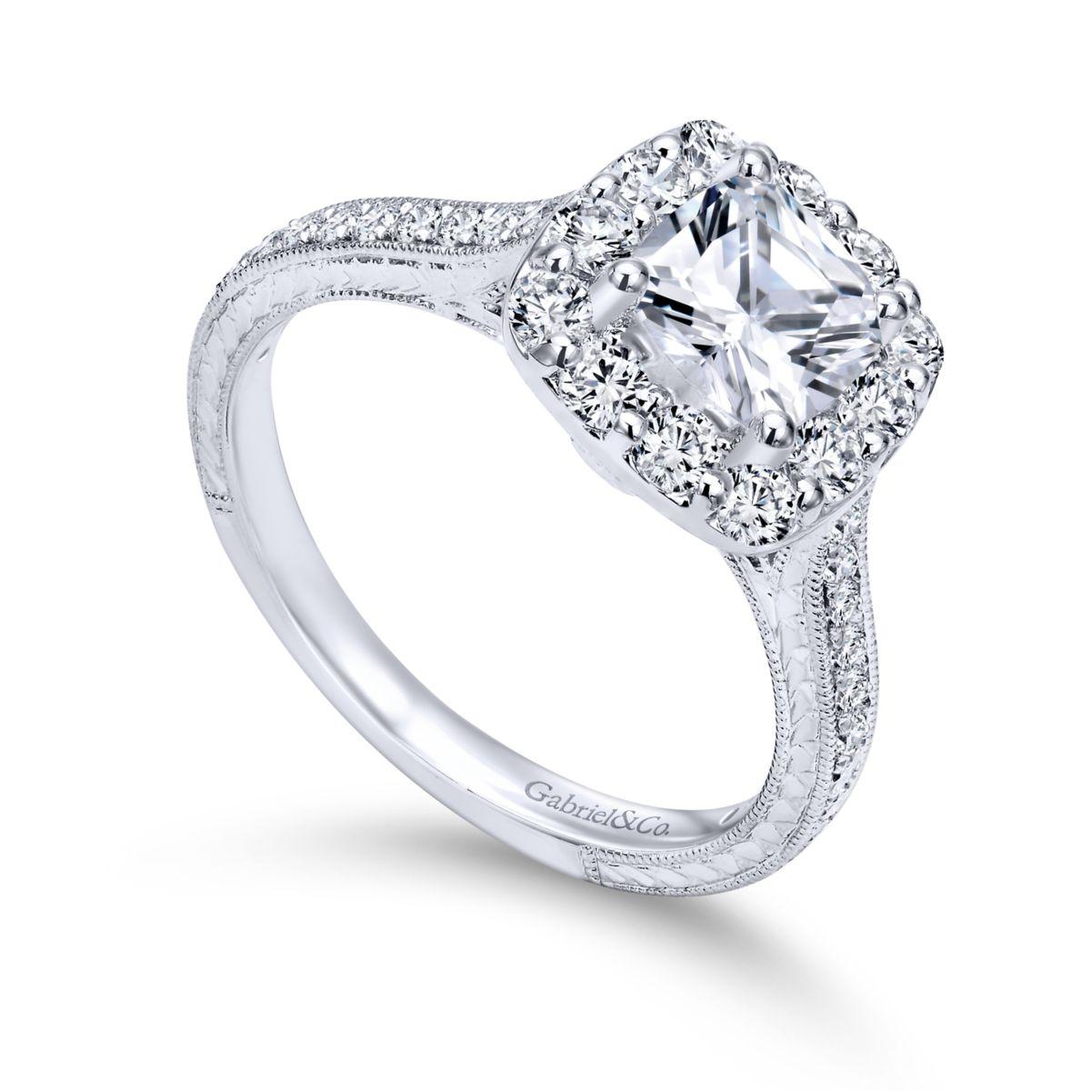 Gabriel & Co. 14k White Gold Victorian Halo Engagement Ring