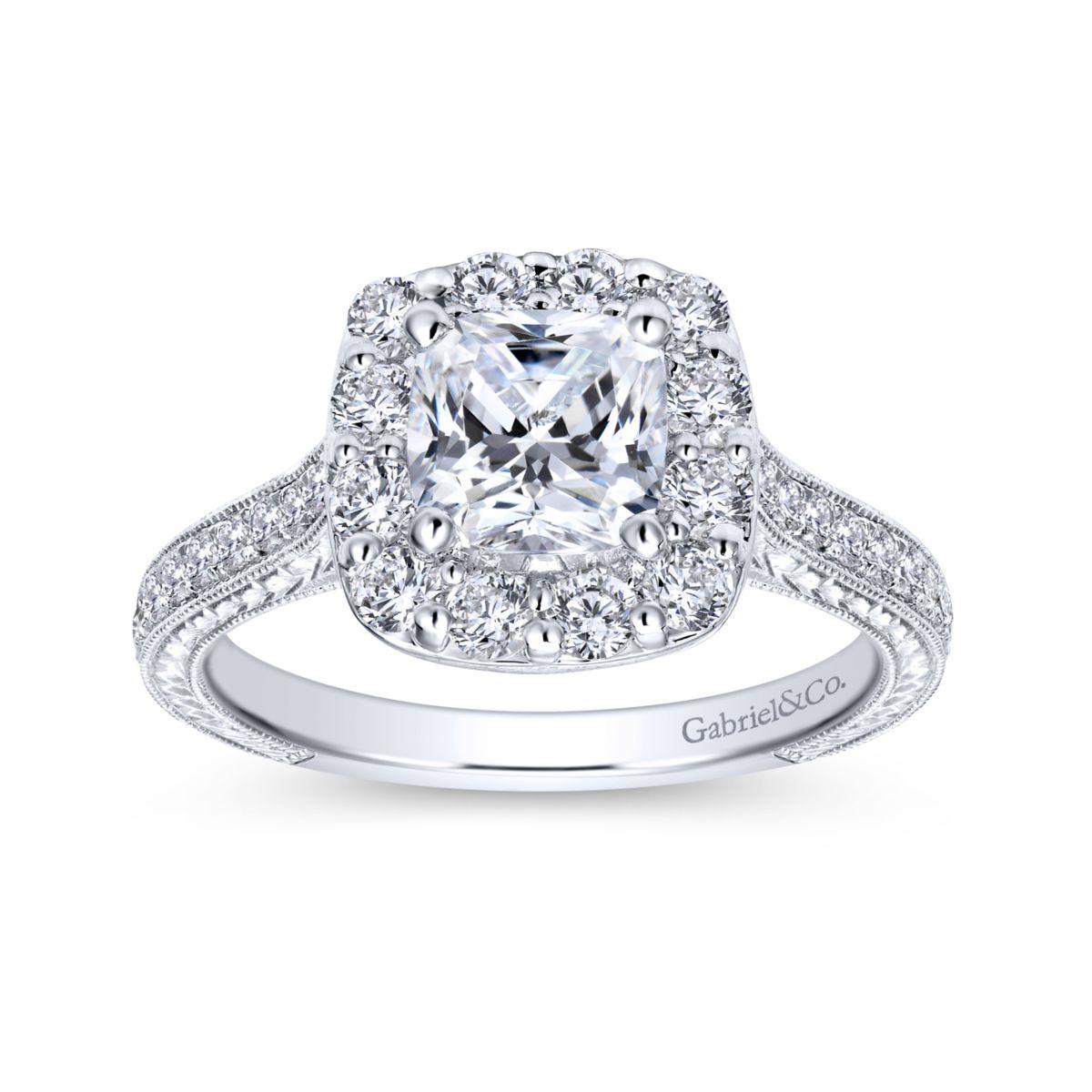 Gabriel & Co. 14k White Gold Victorian Halo Engagement Ring